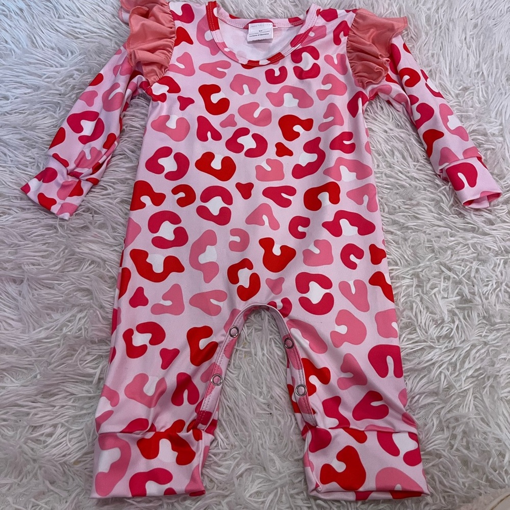 Leopard print valentines day ruffle romper